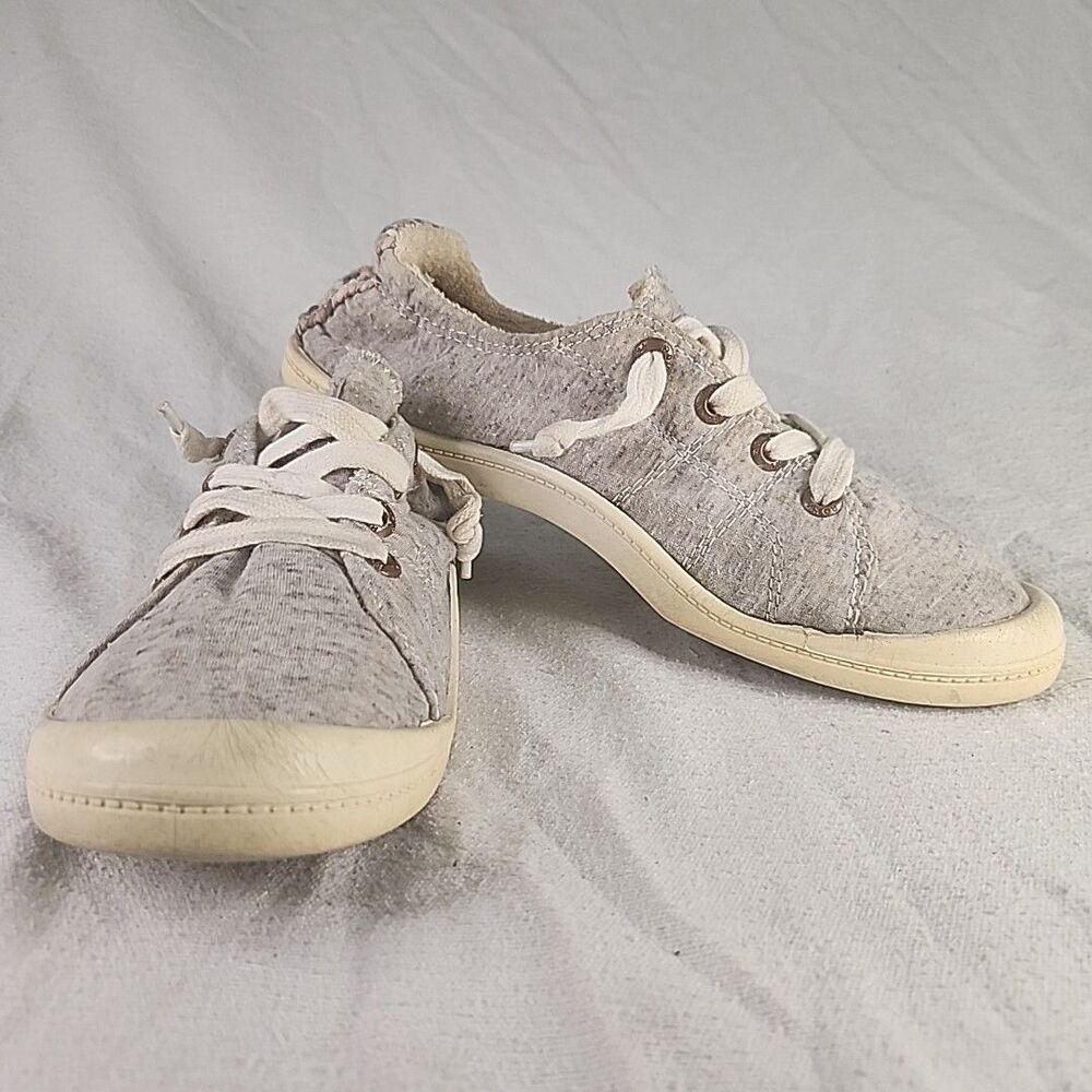Shoes Roxy Surf Womens Bayshore III Gray Textile Slip On Sneakers Weave Heel 7.5